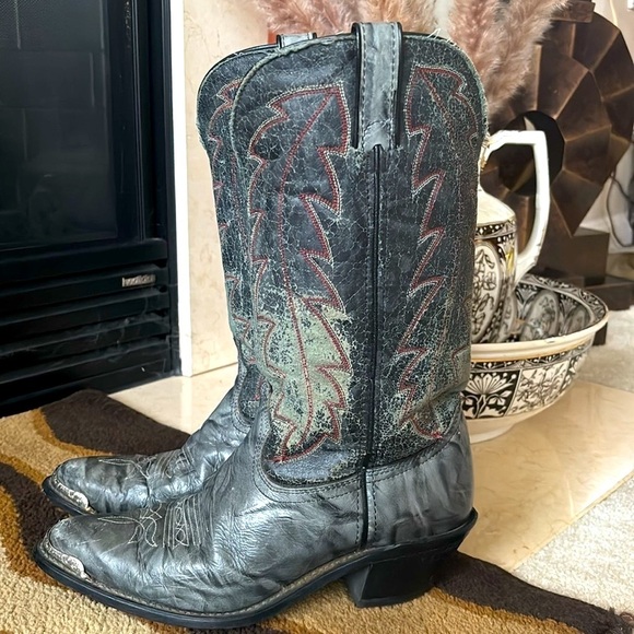 Durango Genuine Leather Distressed Vintage Western Cowboy Boots Green Gray - Picture 5 of 16